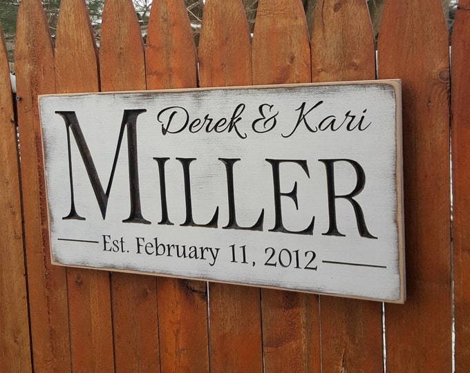 Personalized Family Carved Wooden Sign - Last Name Sign - Family Established Sign