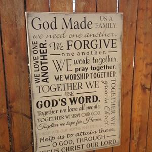 Custom Carved Wooden Sign - &quot;God made us a Family, We need one another ...&quot; - Catholic Family Prayer