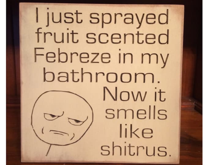 Custom Carved Wooden Sign - "I Just Sprayed Fruit Scented Febreze In My Bathroom, Now It Smells Like Shitrus"