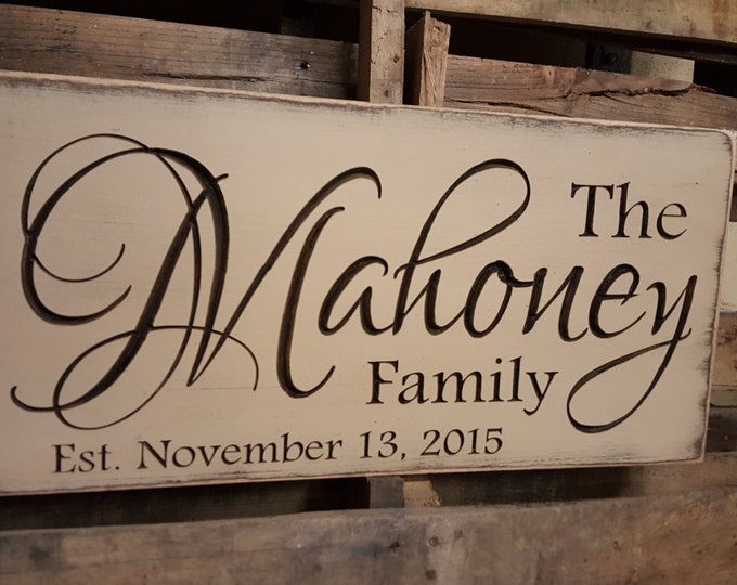 Personalized Family Carved Wooden Sign - Last Name Sign - Family Established Sign