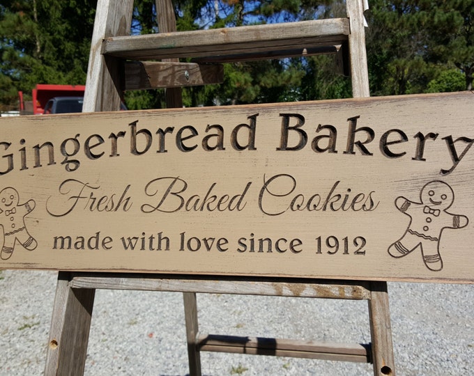 Custom Carved Wooden Sign - "Gingerbread Bakery" - 24"x7.5"