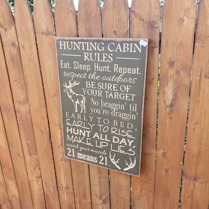 READY TO SHIP - &quot;Hunting Cabin Rules ... &quot; - 13x20 - Oregano