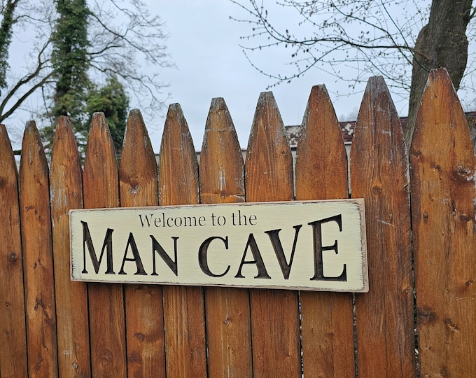 Custom Carved Wooden Sign - "Welcome To The Man Cave" - 24"x6"