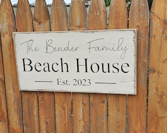 Personalized Carved Wooden Sign - "Beach House - Family"