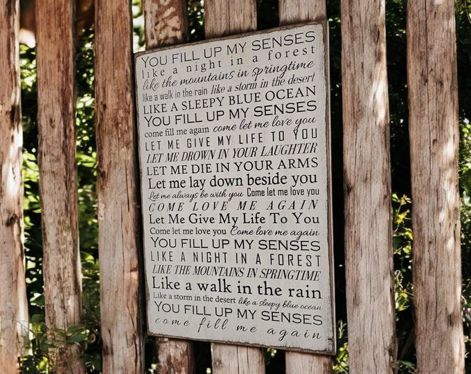Custom Carved Wooden Sign - "You fill up my senses like a night in a forest..." - John Denver - "Annie's Song" song lyrics