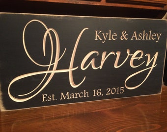 Personalized Family Carved Wooden Sign - Last Name Sign - Family Established Sign