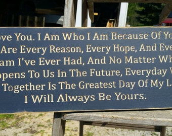 Custom Carved Wooden Sign - "I Love You. I Am Who I Am Because Of You ..."