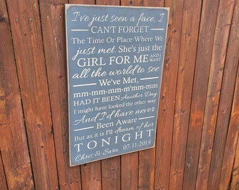 Personalized Carved Wooden Sign - "I've just seen a face I can't forget ..." - The Beatles "I've Just Seen A Face" song lyrics