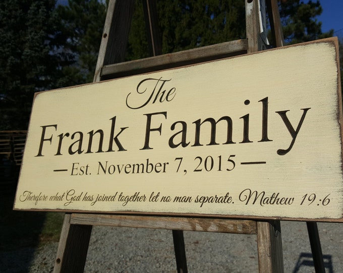Personalized Carved Wooden Sign - "Family EST Sign - Matthew 19:6 "