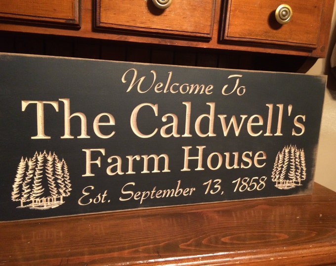 Personalized Carved Wooden Sign - "Welcome To ... Farm House" - 10"x24"