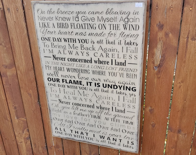 READY TO SHIP - "On the breeze you came blowing in..." - Song Lyrics 16x24 - Basswood