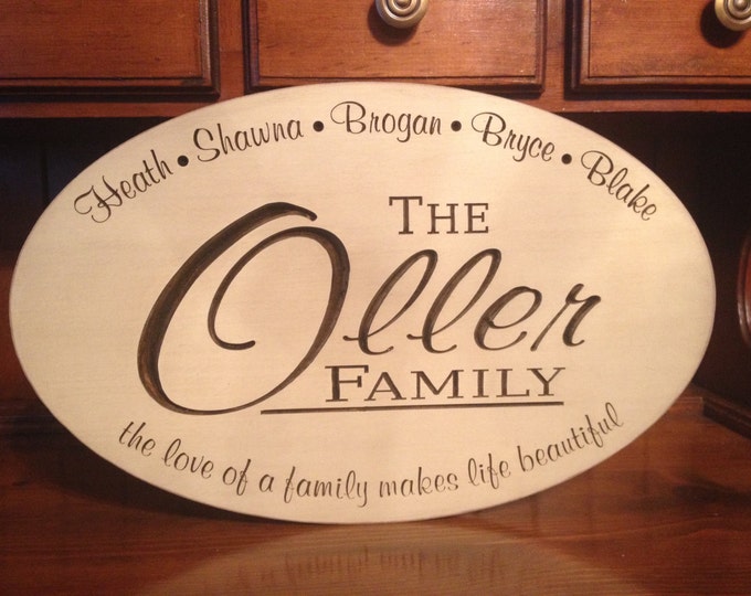 Personalized Carved Wooden Family Sign - Oval 19"x12"
