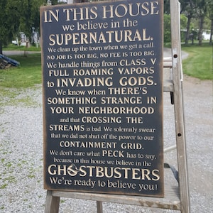 Custom Carved Wooden Sign - &quot;GHOSTBUSTERS - In this house we do&quot;