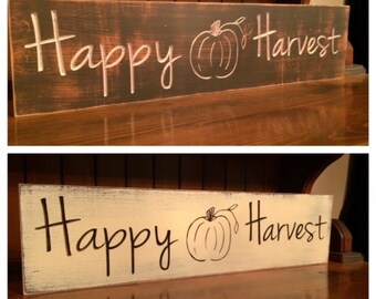 Custom Carved Wooden Sign - "Happy Harvest" - 24"x6"