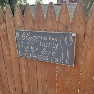 READY TO SHIP - &quot;Bless the food before us, the family beside us and the love between us&quot; - 10x20 - Gray