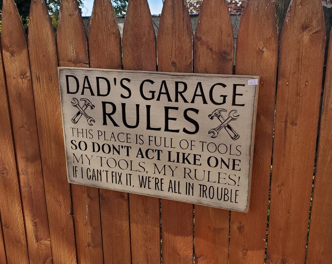 READY TO SHIP - "Dad's Garage Rules" -  13x20 - Basswood