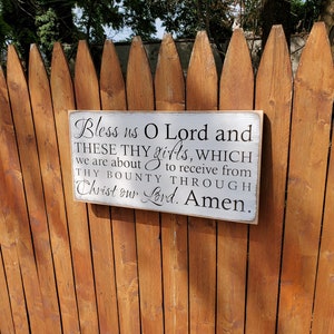 Custom Carved Wooden Sign &quot;Bless us O Lord and these thy gifts, which we are about to receive ... Amen&quot;