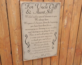 Personalized Carved Wooden Sign - To Aunt & Uncle, From Nieces and/or Nephews
