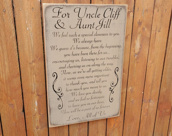 Personalized Carved Wooden Sign - To Aunt & Uncle, From Nieces and/or Nephews