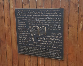 Custom Carved Wooden Sign - "Courtesy Of The Red White & Blue (Angry American)" Lyrics, Toby Keith - 24x24