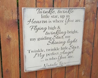 Personalized Carved Wooden Sign - "Twinkle Twinkle Little Star, Up In Heaven Is Where You Are..."