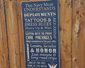 Custom Carved Wooden Sign - "This Navy Mom understands ... Deployments ... Honor ... Hooyah"