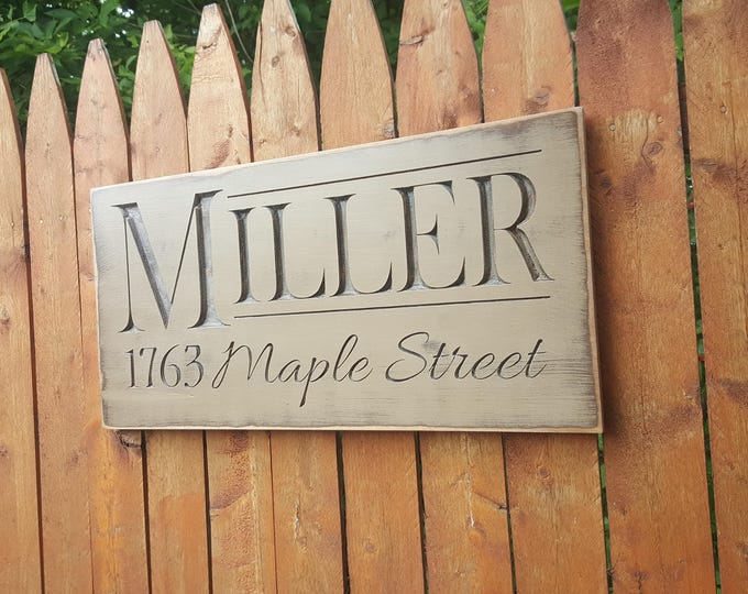 Personalized Family Carved Wooden Sign - Last Name and Address Sign - Family Address Sign