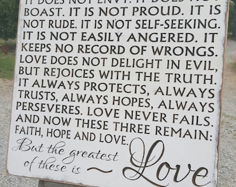 Custom Carved Wooden Sign - "Love is Patient, Love is Kind.  It Does Not Envy, It Does Not Boast ..."