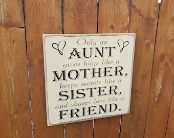 Custom Carved Wooden Sign - "Only An Aunt Gives Hugs Like A Mother ..."