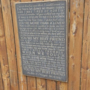 Personalized Carved Wooden Sign - &quot;I&#39;ve never had no one I could count on ...&quot; - Tim McGraw &quot;My Best Friend&quot; lyrics