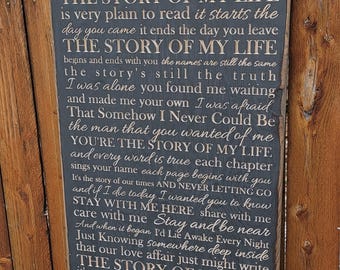 Custom Carved Wooden Sign - "The story of my life is very plain to read..." - Neil Diamond "The Story Of My Life" song lyrics