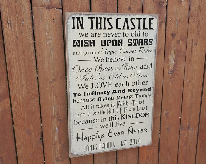 Personalized Carved Wooden Sign - "In this Castle ... Disney Family"