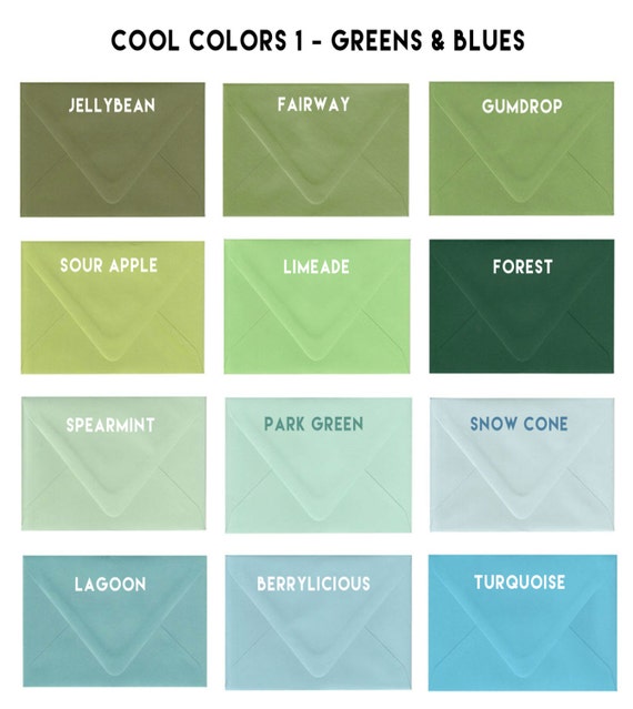 a7 envelopes 5 25 by 7 25 matte finish cool colors green etsy
