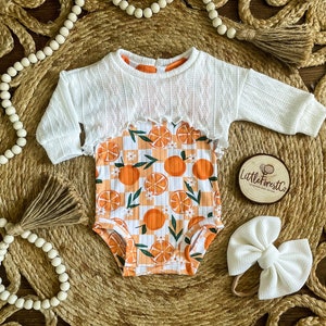 Checkered Orange Tank Leo & Cropped Sweater | Baby Spring Outfit | Baby Fruit Outfit | Baby Summer Outfit | Tank Bodysuit