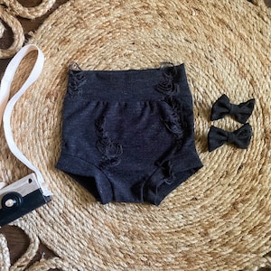 Distressed Bummies | Distressed Bummies & Bow Set | High Waisted Bummies | Black Bummies | Boy Bummies | Diaper Cover | Bloomers