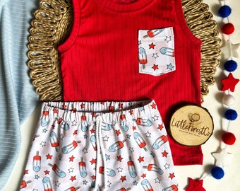 4th of July Tank Top & Shorts | Boy 4th of July Outfit | Red White and Blue Outfit | America Shorts | 4OJ Boy Outfit | 4th of July Shorts