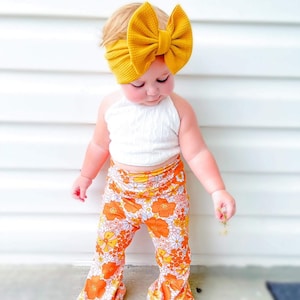 Floral Bells & Cable Knit Halter | Flare Leggings | Floral Bell Bottoms | Halter Top | 70’s Outfit | Groovy One Outfit | Two Groovy Outfit