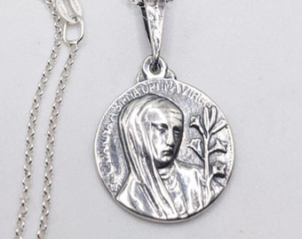 Necklace - St Catherine of Siena 20.5mm Sterling Silver + 18 Inch Italian Sterling Silver Chain