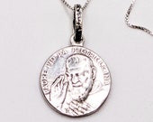 PADRE PIO de Pietrelcina 17.5mm Medal - Sterling Silver + 18 Inch Italian Sterling Silver Chain