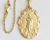 Mary Magdalene Carried by Angels 22x32mm, Sacred Heart back, 18K Gold Vermeil Medal and Italian Chain, Guardian Angels, Catholic Saint