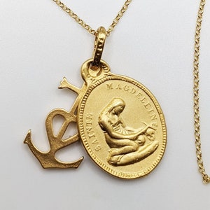 St Mary Magdalene & Camargue Cross - 18K Gold Vermeil + 18 Inch Italian 18K Gold Vermeil Chain