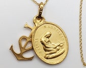 St Mary Magdalene & Camargue Cross - 18K Gold Vermeil + 18 Inch Italian 18K Gold Vermeil Chain