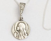 Necklace - Tiny Mary of Magdala Medal w/ Alabaster Jar 10mm - Sterling Silver + 18 inch Sterling Silver Chain