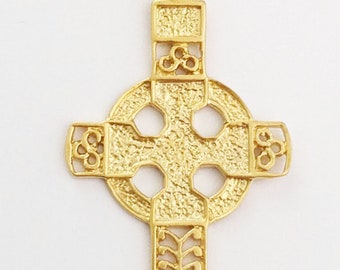 Irish Celtic Cross Rare 28x53mm - 18K Gold Vermeil