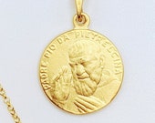 Necklace - PADRE PIO de Pietrelcina 17.5mm - 18K Gold Vermeil + 18 Inch Italian 18K Gold Vermeil Chain