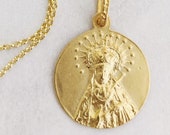 Our Lady of Sorrows Necklace SPAIN 20.5mm, 18K Gold Vermeil and 18 inch Italian 18K Gold Vermeil Chain