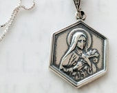 Necklace - St Therese of Lisieux 17x23mm - Sterling Silver + 18 Inch Italian Sterling Silver Chain