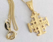 Necklace - Jerusalem Cross 14x16mm - 18K Gold Vermeil + 18 inch Italian 18K Gold Vermeil Chain