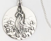 Mary Magdalene Carried by Angels 23mm, Sterling Siilver, 18 Inch Sterling Silver Chain, Guardian Angels, Catholic Saint Medal
