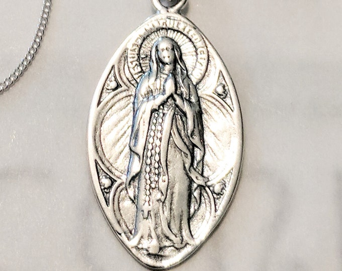 Necklace - Our Lady of the Rosary / Lourdes 16x28mm - Sterling Silver ...